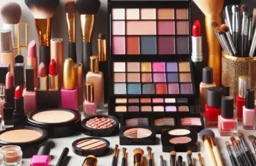 Prodotti cosmetici e trucchi assortiti.