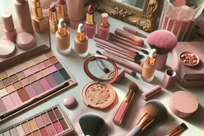 Set trucchi e pennelli cosmetici eleganti.