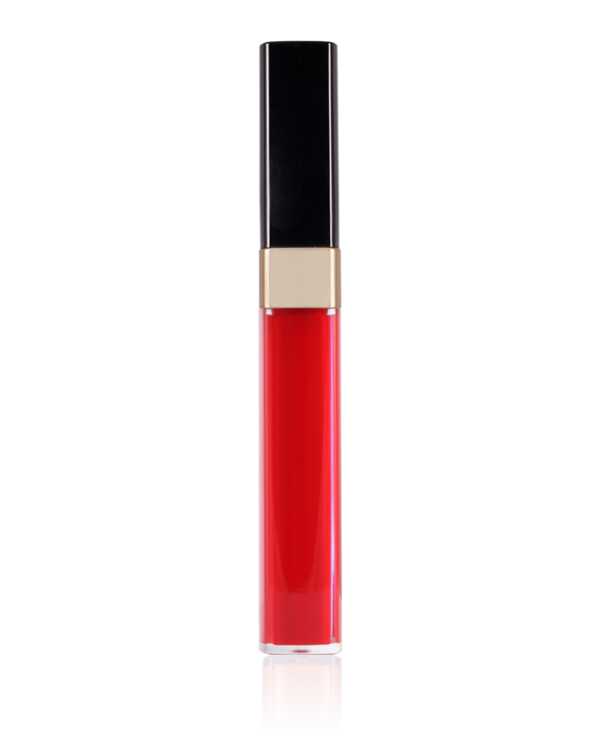 Lip gloss rosso in tubetto elegante.