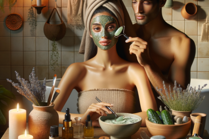 Coppia applica maschera viso naturale spa casalinga.